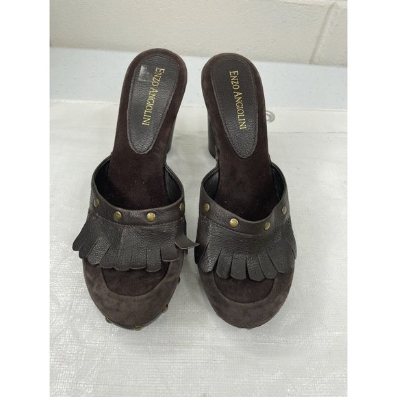Vintage Enzo Angiolini Brown Suede Y2K High Heel Studded Mules Size 7.5 - Picture 5 of 5